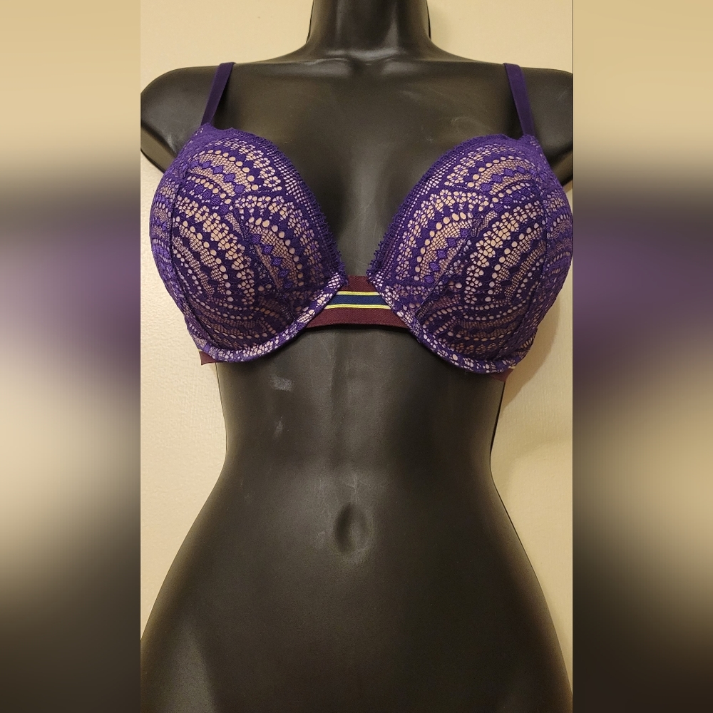 Victorias Secret purple rapture striped band bombshell plunge push up bra 34D - Picture 11 of 16